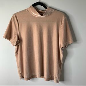 Madewell velvet mock neck pink blush short slv top‎